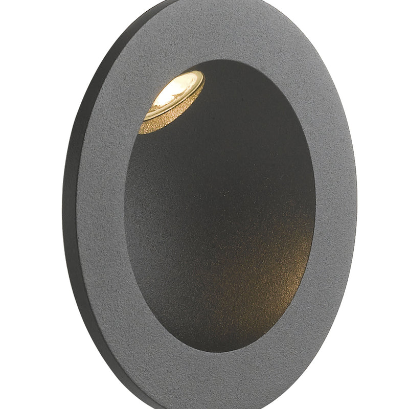 Faretto Segnapassi Esterno Tondo Alluminio Nero Led 2 watt Luce Calda Intec INC-ONYX-R1-2