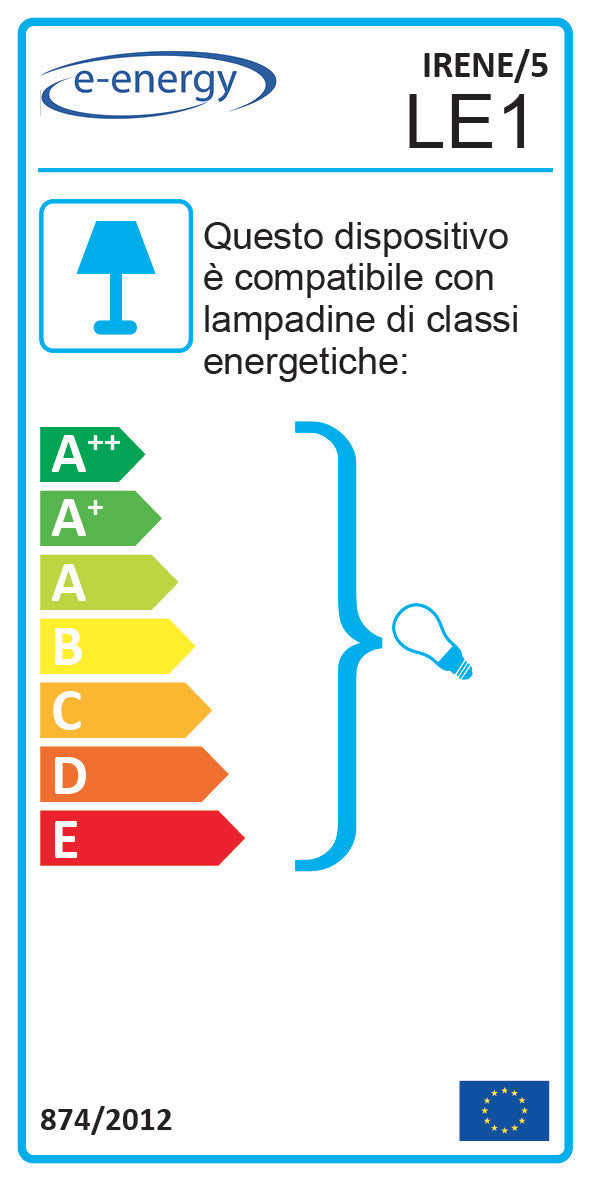 Lampadario 5xE14 Montatura Marrone Vetro Nuvolato Paglierino E-Energy Irene-2