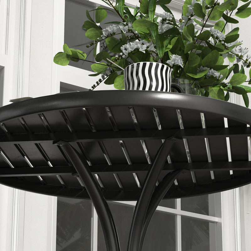 Tavolo da Giardino Rotondo Ø66x71,5 cm con Piano a Doghe in Acciaio Nero-8