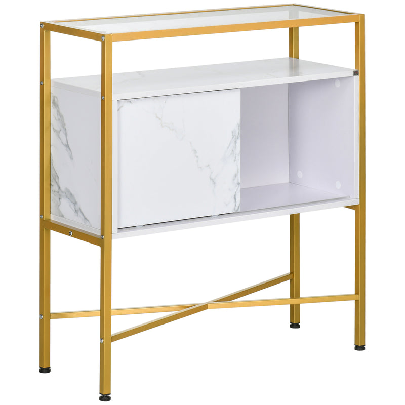 Mobile Soggiorno con Piano in Vetro 80x30x90 cm in MDF e Acciaio Bianco e Oro-1