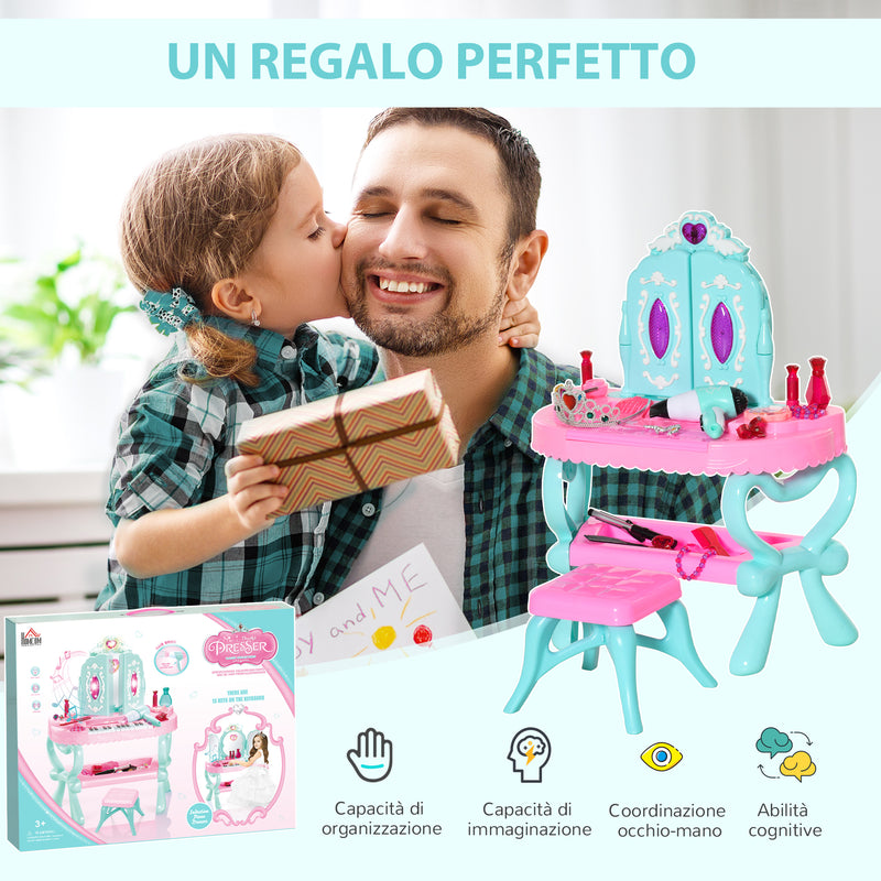 Specchiera Giocattolo per Bambini  49,5x23x66 cm Tavolo per Trucco Blu e Rosa-4