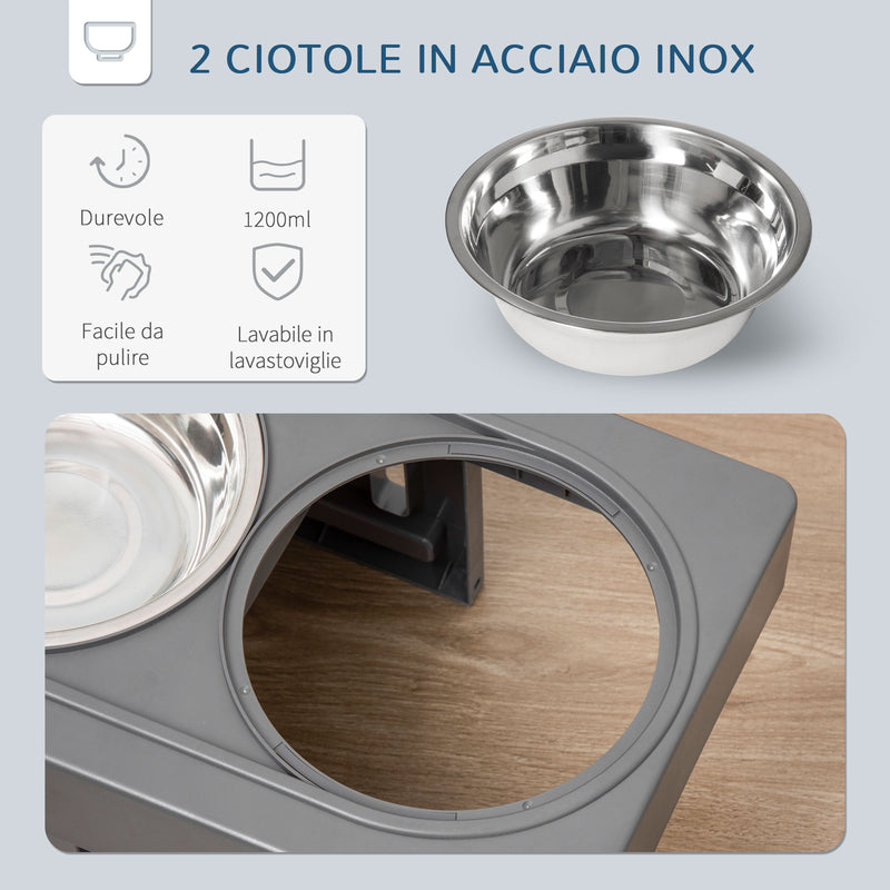 Set 2 Ciotole per Cani 1,2 Litri 44x27,7x28 cm in ABS e Acciaio Grigio-5