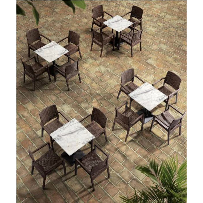 Tavolo Quadrato da Giardino 70x70 cm Top in Pietra Sintetizzata Bianco-6