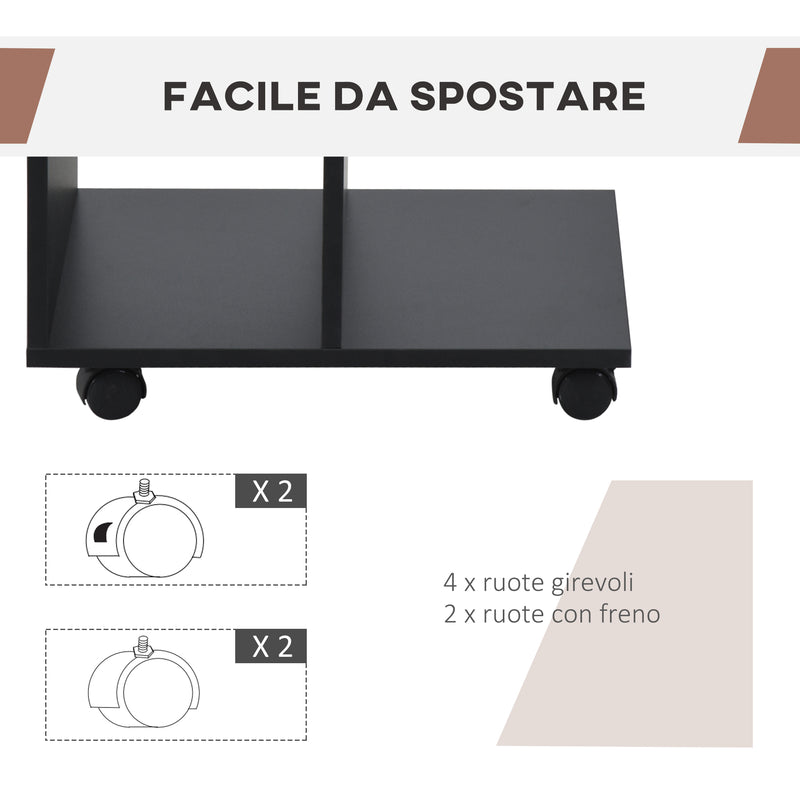 Tavolino da Salotto a C 45x35x58 cm con 2 Ripiani e 4 Ruote Girevoli Nero-6