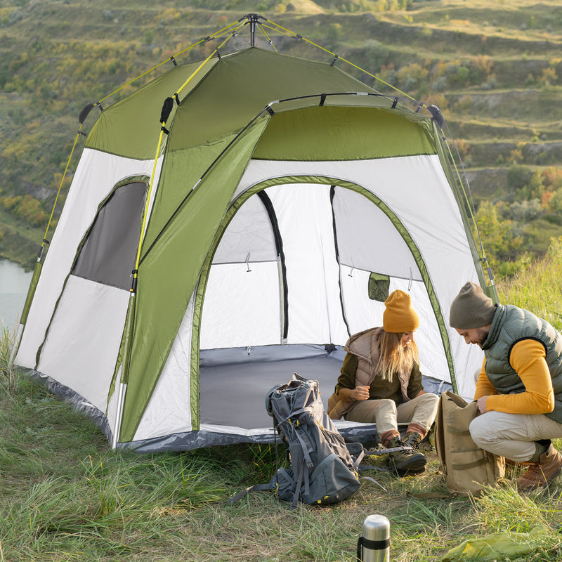 Tenda da Campeggio 2 Posti Pop Up 240x240x199 cm con Porta a Cerniera e 3 Finestre Verde-2