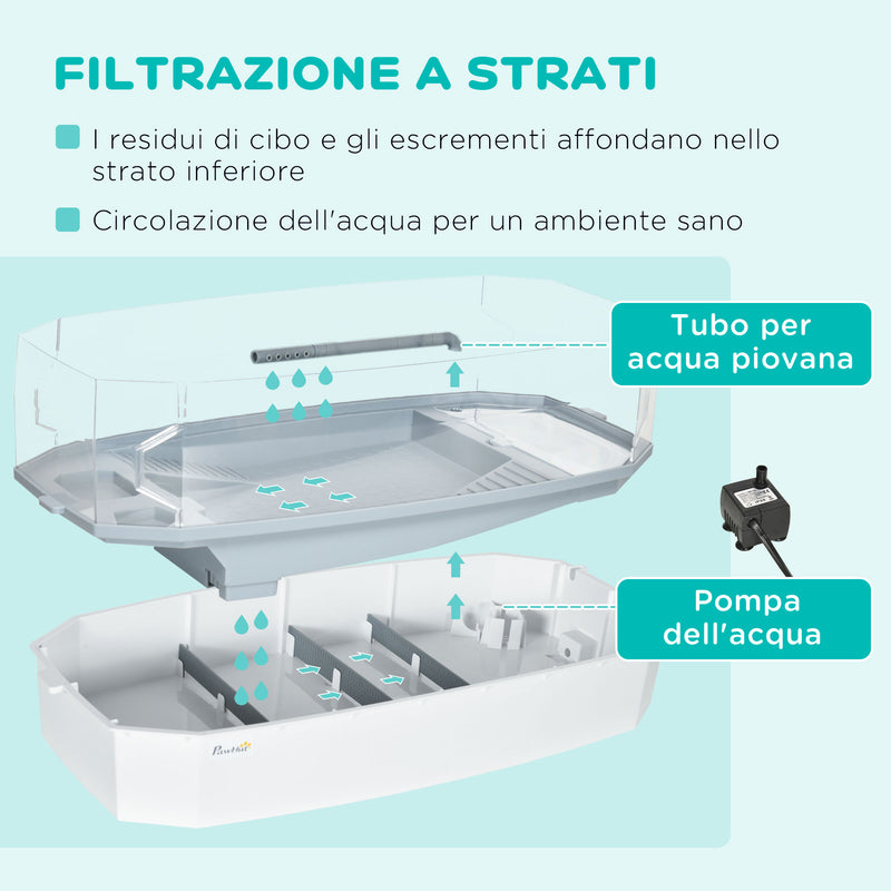 Vasca per Tartarughe Multifunzione 62x31x 21 cm con Tubo e Pompa d'Acqua Bianca-4