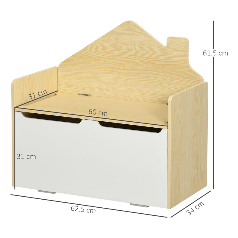 Panca Contenitore Portagiochi per Bambini 62,5x34x61,5 cm in Legno Bianco-3