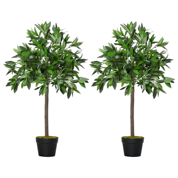 acquista Set di 2 Alberi Artificiali di Alloro per Interni ed Esterni H90 cm con Vaso Verde