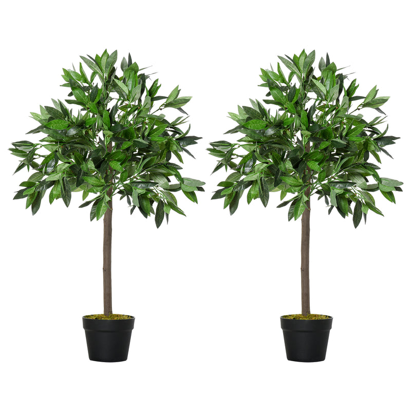 Set di 2 Alberi Artificiali di Alloro per Interni ed Esterni H90 cm con Vaso Verde-1