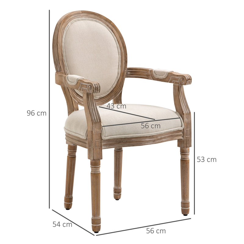 Sedia da Salotto Classica Imbottita 56x54x96 cm in Tessuto e Legno Caucciù Bianco Crema-3