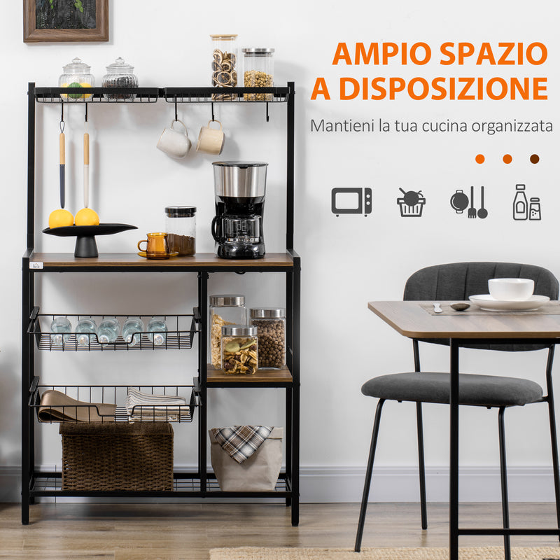 Mobile Cucina 4 Ripiani 60x40x125 cm in Acciaio e Legno