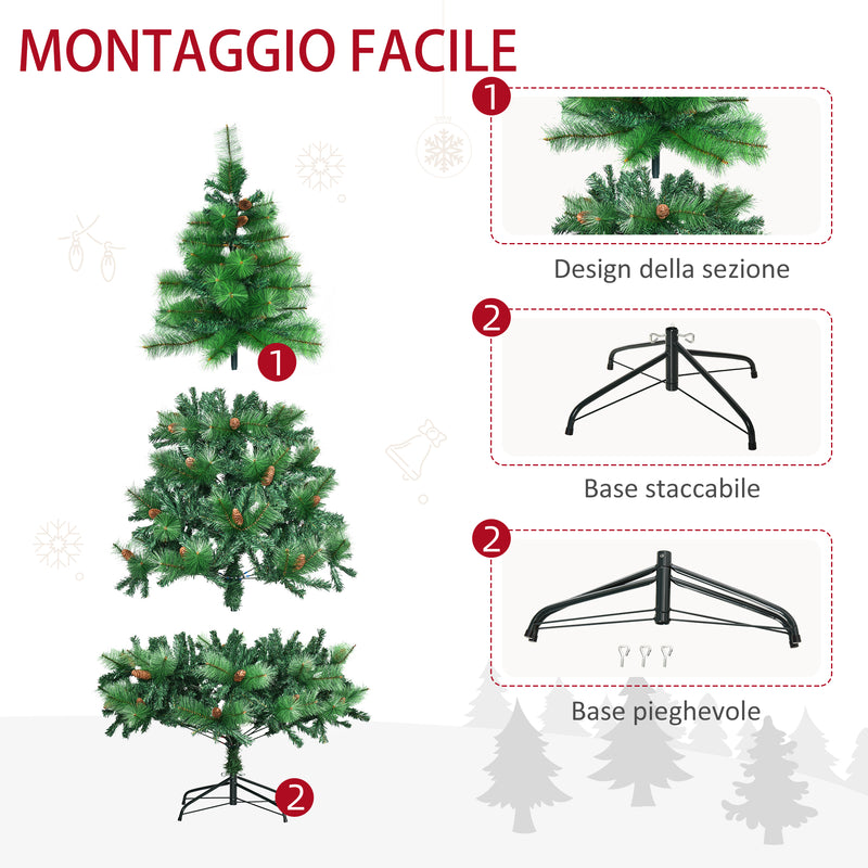 Albero di Natale Artificiale H180 cm 782 Rami con Decori e Base in Metallo Verde-6