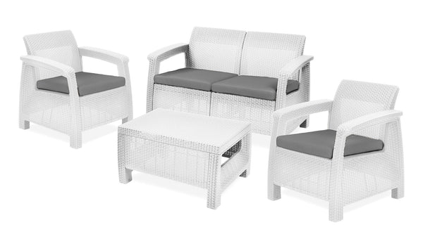 prezzo Gartengarnitur, Sofa, 2 Sessel und Couchtisch aus Keter Corfu Lounge White Resin