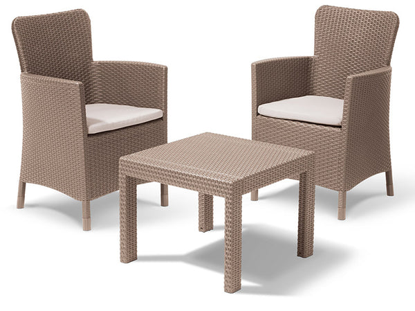 online Set aus Couchtisch und 2 Gartensesseln in Rattan-Optik Keter Salvador Balkon Cappuccino