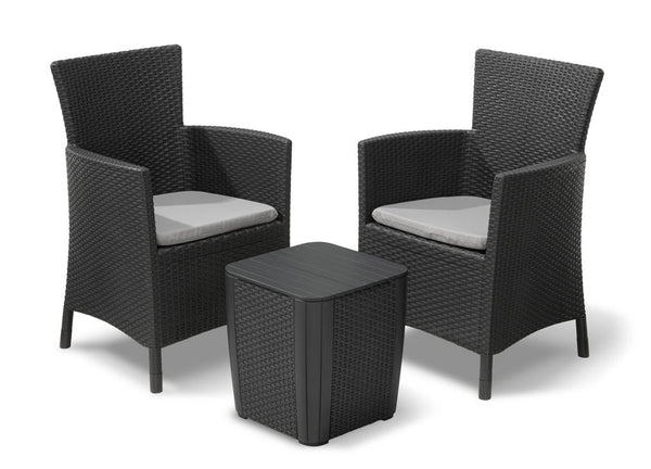 online Set aus Couchtisch und 2 Gartensesseln Rattan-Effekt Keter Iowa Balcony Anthrazit