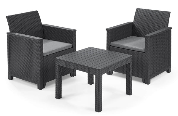 acquista Set aus Couchtisch und 2 Gartensesseln in Rattan-Optik Keter Emma Balkon Anthrazit