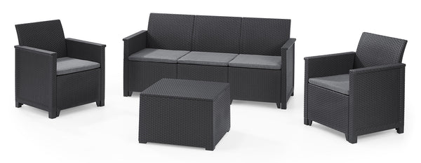 prezzo Gartengarnitur, Sofa, 2 Sessel und Couchtisch aus Keter Emma Lounge Anthrazitharz