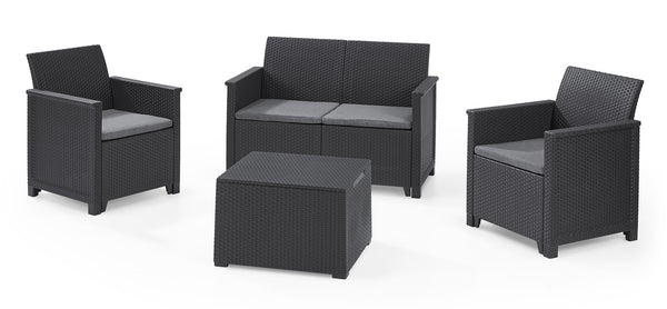 prezzo Gartengarnitur, Sofa, 2 Sessel und Couchtisch aus Keter Emma Lounge Anthrazitharz