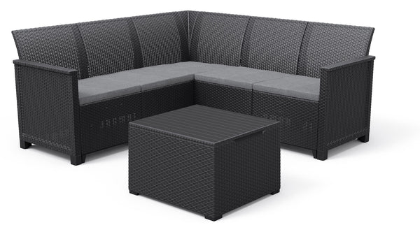 sconto Gartengarnitur Ecksofa und Couchtisch aus Keter Emma Corner anthrazitfarbenem Harz