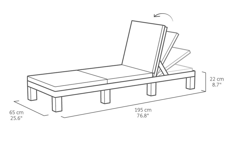 Lettino Prendisole da Giardino 195x65x25,5 cm con Cuscino in Resina Keter Daytona Antracite-5