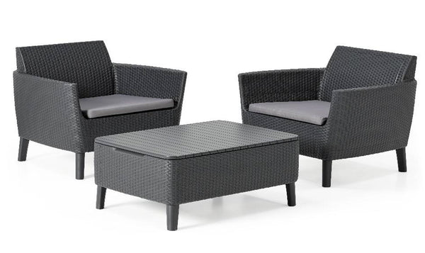 Set aus Couchtisch und 2 Gartensesseln Rattan-Effekt Keter Salemo Balkon Anthrazit acquista