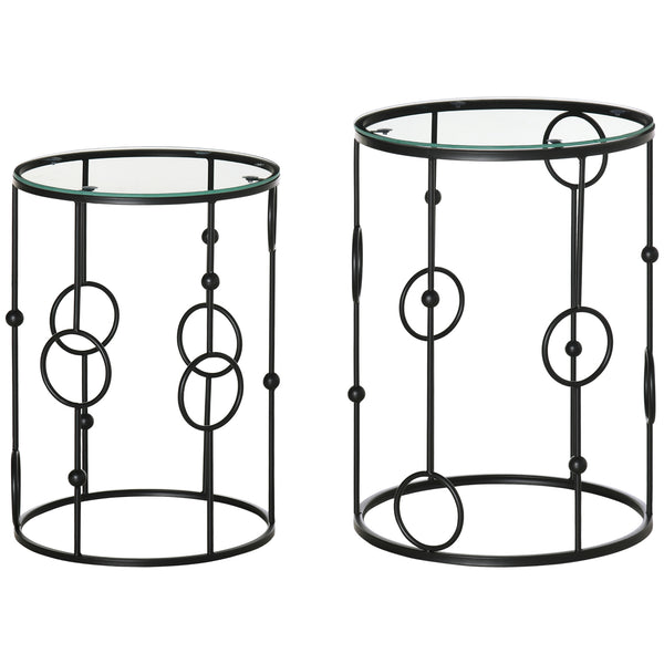 online Set mit 2 stapelbaren Couchtischen aus schwarzem Metall und gehärtetem Glas