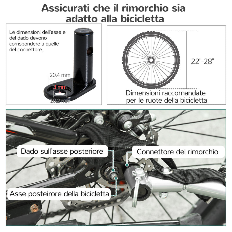 Rimorchio Bici per Cani Taglia Media con Finestre Laterali e Bandierina 130x73x90 cm  Grigio e Nero-9