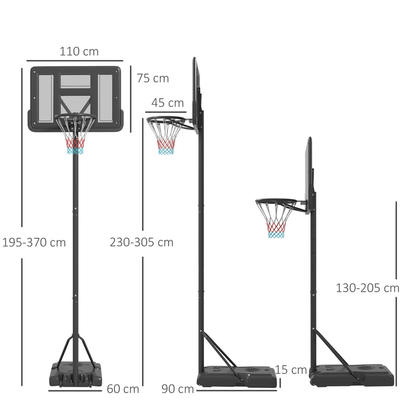 Canestro da Basket Esterno Altezza Allungabile 195-370 cm in Acciaio e Plastica Nero-3