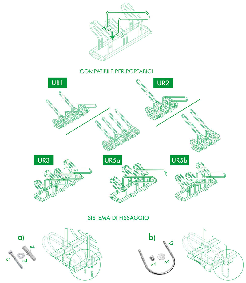 Kit 2 Montanti Aggancio Bicicletta per Portabiciclette Urbany Kit 106-7