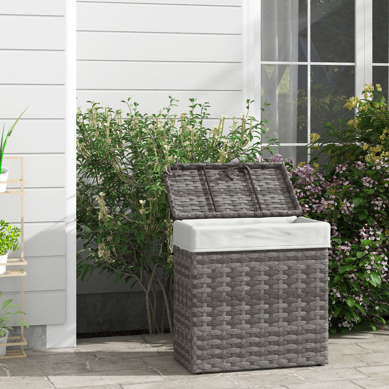 Baule Cesta Contenitore da Giardino e Casa 57x34x62 cm in Rattan con Tessuto Interno Grigio-2