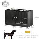 2 Ciotole per Cani Rialzate 60x30x35,5 cm in Acciaio Inox con Vano Contenitore Nero-3