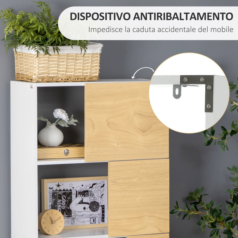 Libreria con Scaffali 5 Ripiani 63x22x166 cm in Legno e Metallo Bianco e Naturale-6