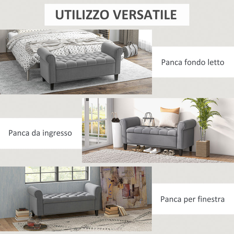 Panca Fondo Letto 126x48,5x57 cm in Tessuto Vellutato Grigio-7