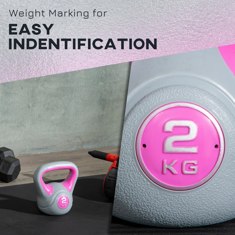 Kettlebell per Allenamento 8 Kg Base Piatta e Impugnatura per Stacchi in PU e Sabbia Rosa-5