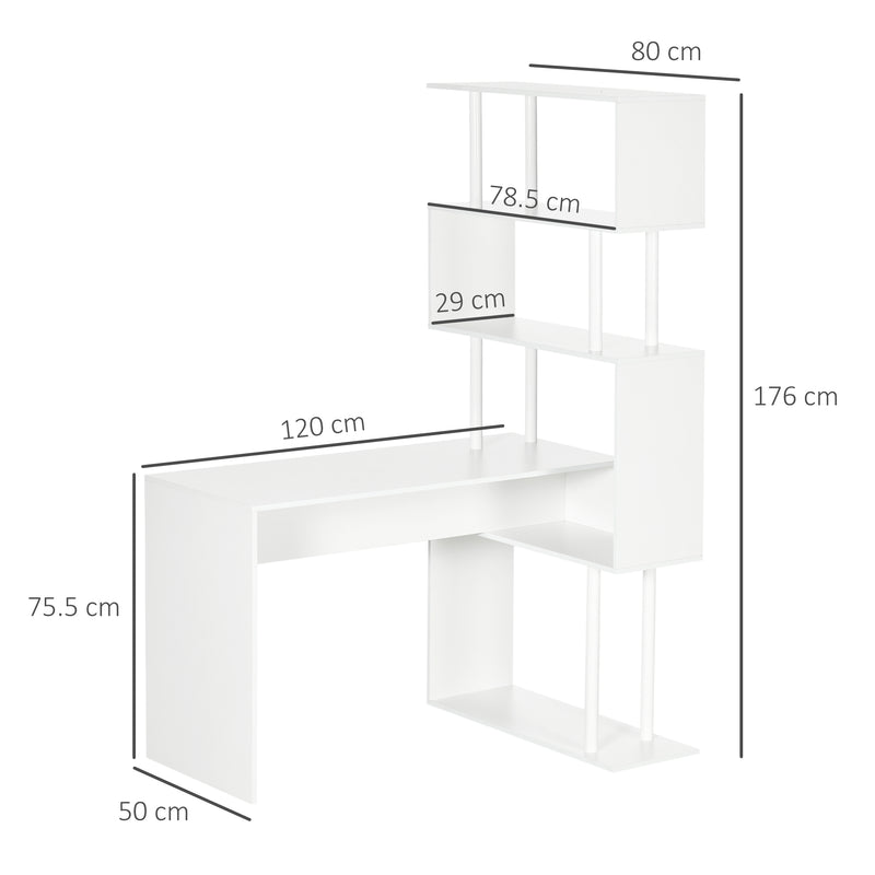 Scrivania Angolare da Ufficio 120x80x176 cm con Libreria in Truciolato Bianco-3