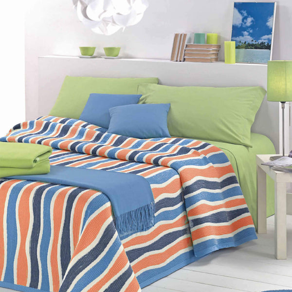 Tagesdecke aus Baumwollmischung Cober Lambada Blue/Coral Stripes prezzo