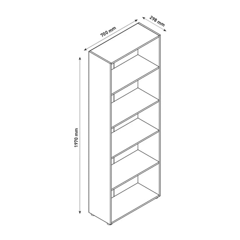 Libreria 5 Ripiani 70x29,8x197 cm in Truciolare Nobilitato Bianca-4