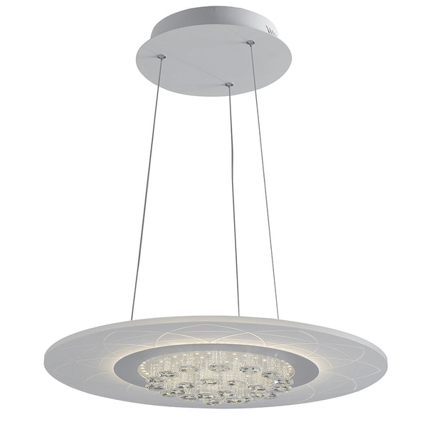 acquista Abgehängter Kronleuchter, rund, weißes Metall, Acryl, LED-Kristalle, 42 Watt, natürliches Umgebungslicht, LED-HIMALAYA-S50