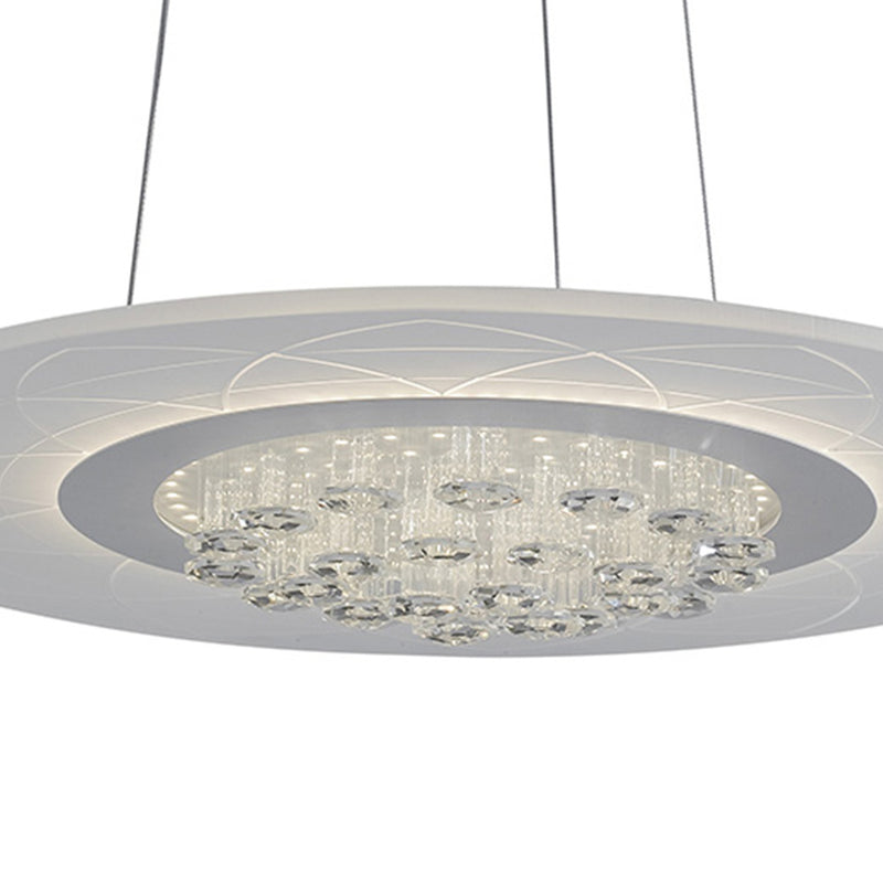 Lampadario Sospeso Tondo Bianco Metallo Acrilico Cristalli Led 42 watt Luce Naturale Ambiente LED-HIMALAYA-S50-2