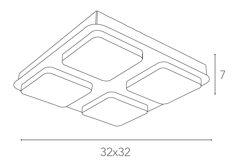 Plafoniera Quadrata 4 Luci Acrilico Metallo Lampada Moderna Led 24 watt Luce Calda Ambiente LED-MADISON-Q4-3