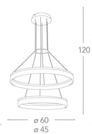 Lampadario sospeso Due Anelli Bianchi Alluminio Acrilico Led 30 watt Luce Naturale Ambiente LED-SATURN-S60-4