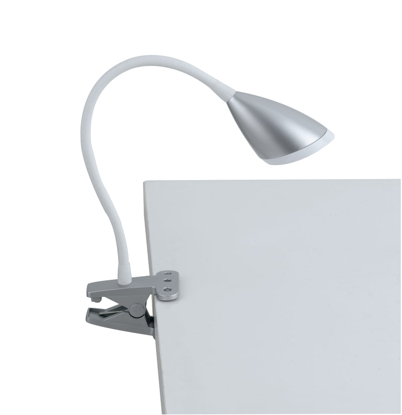 Lume con Pinza Silicone Flessibile paralume Metallo Argento Lampada Led 3,2 watt Luce Naturale Ambiente LEDT-HEGEL-1