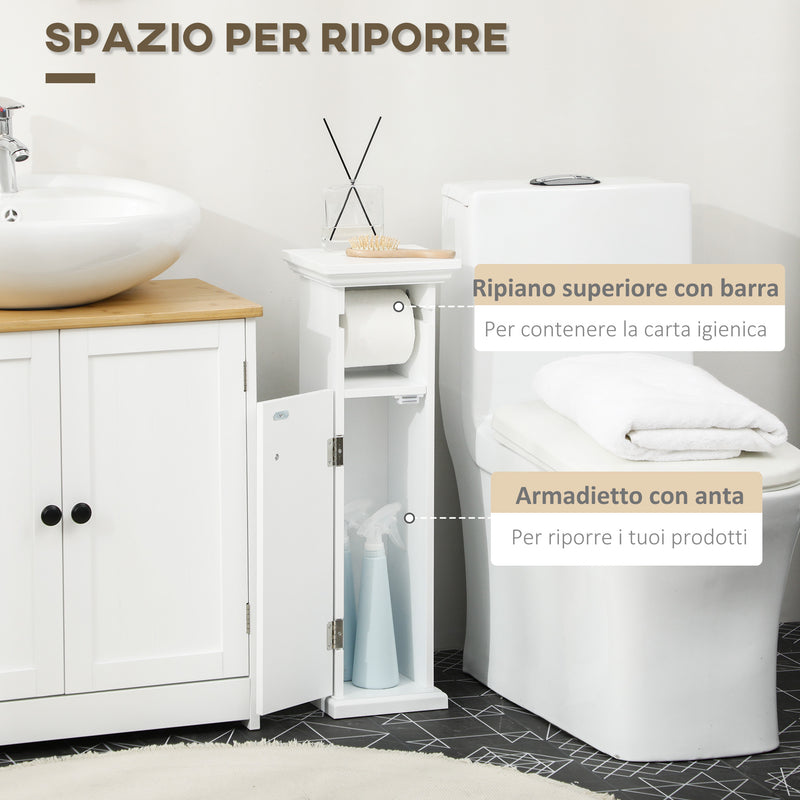 Mobiletto Bagno 21,5x17,8x66,5 cm con Porta Carta Igienica in Legno MDF Bianco-5