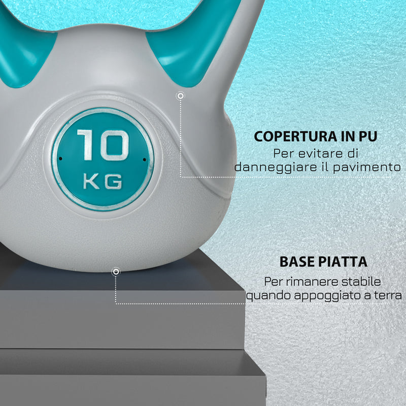 Kettlebell per Allenamento 10 Kg Base Piatta e Impugnatura per Stacchi in PU e Sabbia Verde Scuro-6