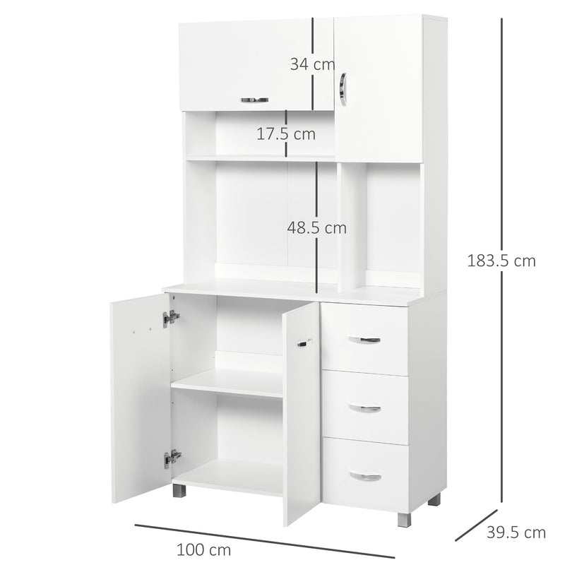 Credenza da Cucina Moderna con Cassetti Armadietti e Ripiani Aperti 100x39,5x183,5 cm  Bianco-3