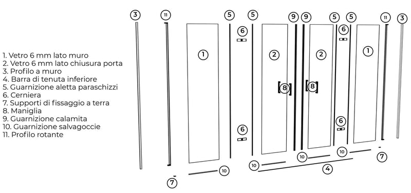 Porta Parete Doccia 2 Ante a Libro in Cristallo Trasparente 6mm H190 Varie Misure-6