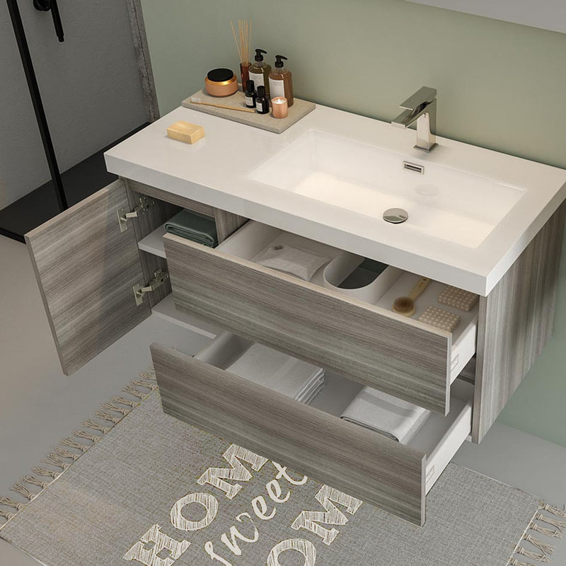 Mobile Bagno Sospeso 100 cm Lavabo e Specchio Bonussi Pegaso Grigio Eucalipto-6