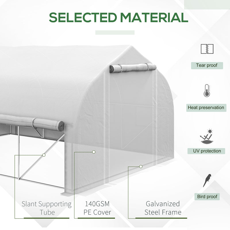 Serra a Tunnel con Porta e 8 Finestre Avvolgibili 4x3m Rivestimento in PE Bianco-5