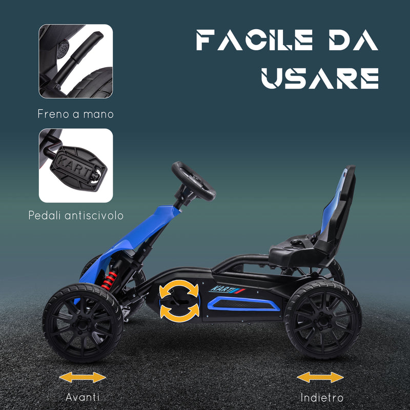 Go Kart a Pedali per Bambini 100x58x58,5 cm Ruote in EVA Blu-5