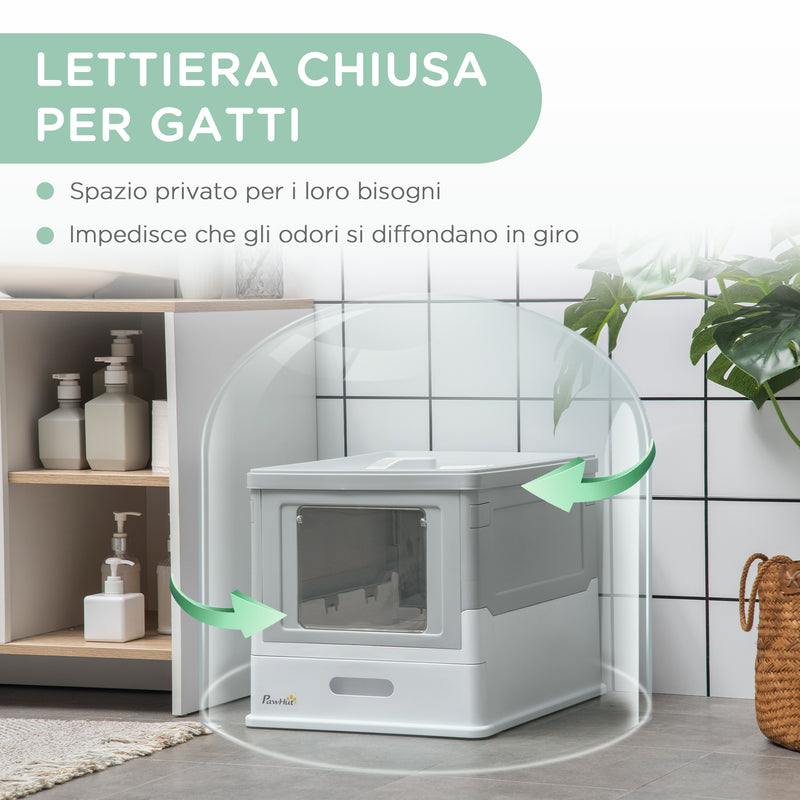 Lettiera per Gatti 47,5x35,5x36,7 cm in PP Bianco e Grigio-6